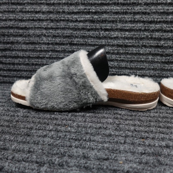 Earth Origins Slipper Womens 6 Olli Frost Grey Faux Fur Slide Soft Comfort Fluff - Picture 6 of 14